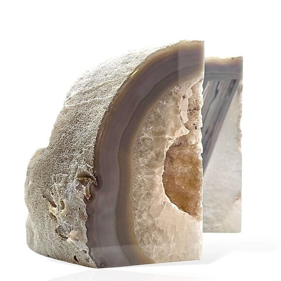 Agate Crystal Bookends Geode Center, Natural Stone Unique Bookshelf Decor (FQ) - Picture 7 of 10